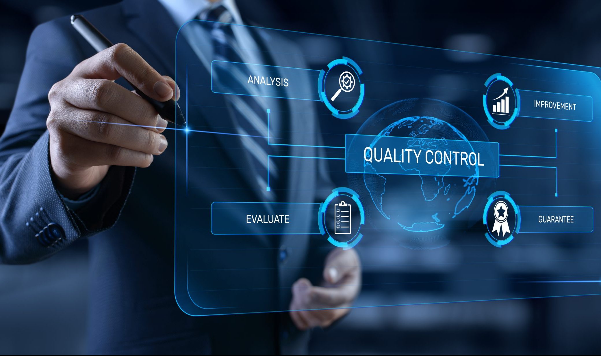 Quality control assurance standard certification technology concept.